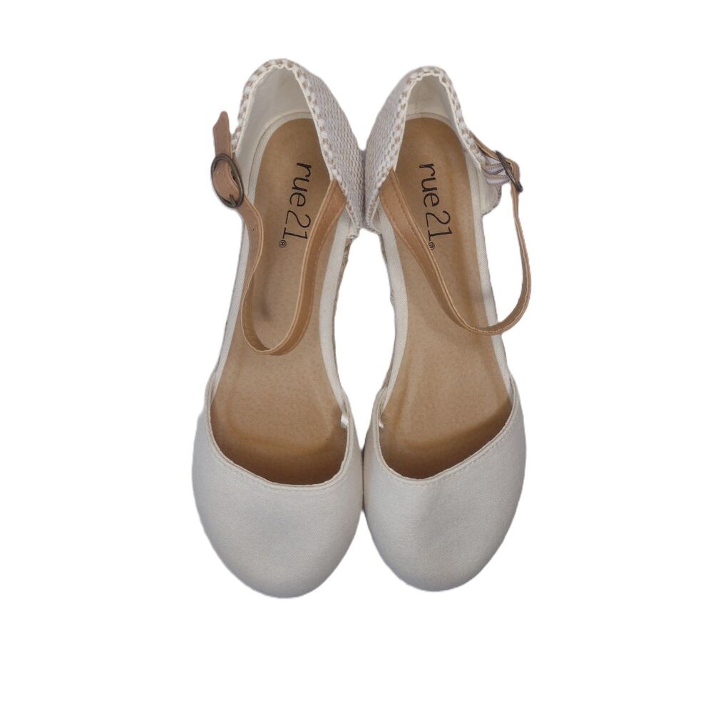 Women's Rue21 Cream Espadrille Flats Size 7 Ankle Strap Casual Summer Shoes